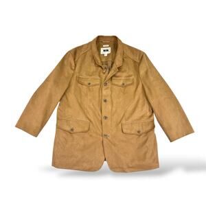 Joseph Abboud Poly Suede Jacket Blazer Men's LARGE Modern Fit Zip Up Brown EUC